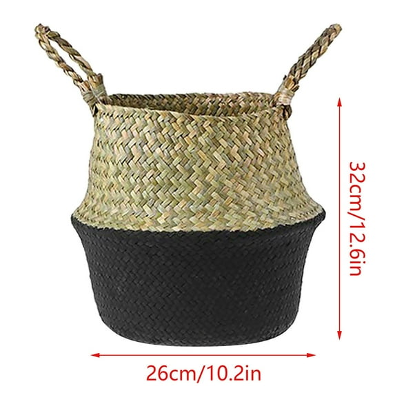 Xloro Seagrass Basket Woven Storage Basket Plant Pot Natural Wicker Belly Basket with Handles for Home Decor Laundry Toys & Indoor Organizer Use (1Pc 10.2"x12.6")