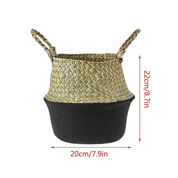 Xloro Seagrass Basket Woven Storage Basket Plant Pot Natural Wicker Belly Basket with Handles for Home Decor Laundry Toys & Indoor Organizer Use (1Pc 7.9"x8.7")