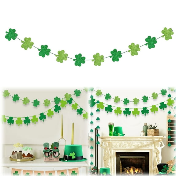 Xloro St. Patrick's Day Banner Garland Shamrock Clover Decoration Green Irish Party Supplies for Home Classroom St. Paddy's Day Wall & Door Hanging (1Pc 59")
