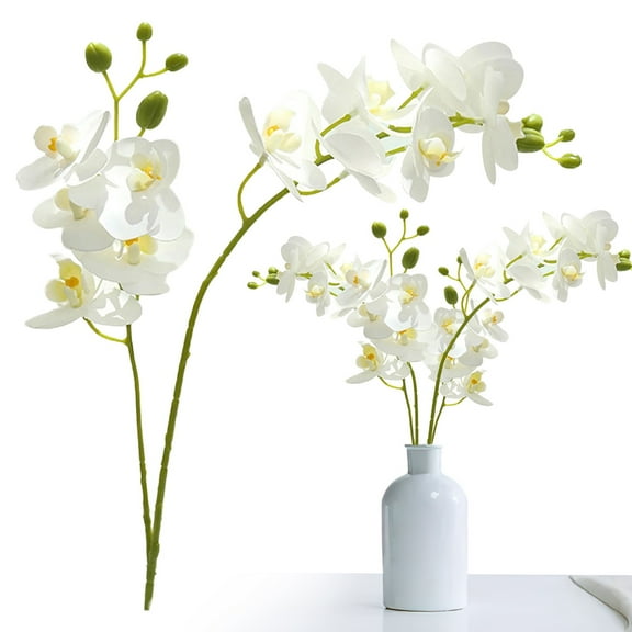Xloro White Orchid Artificial Flowers, Artificial Phalaenopsis Flowers Branches, 16.54" Faux Orchids, White Fake Phalaenopsis Flower for Wedding Home Arrangement Decor