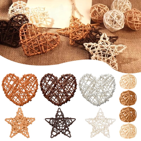 Xloro Wicker Rattan Decor Handwoven Natural Rattan Ornaments for Home Decoration Table Centerpieces Vase Fillers Weddings and Photography Props (4Balls+3Hearts+3Stars)