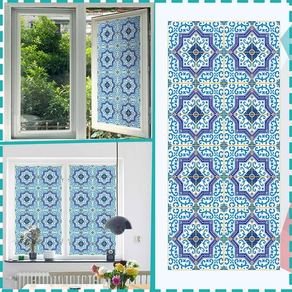 Xloro Window Privacy Film Stained Glass Static Cling Window Sticker for Glass Decoration Frosted Decorative Film for Bathroom Bedroom Office (1Pc 18"x39")