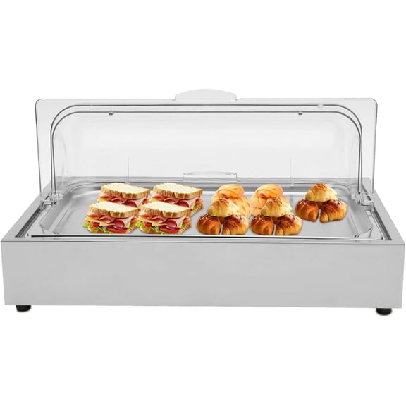 Xlsdlvcnxz Cold Food Buffet Serve, 6L/1.59Gal Ice Food Serving Display Tray with Clear Roll Top Cover, Cooling Food Chilled Serving Plate for Restaurant Buffet Vendor Hotel