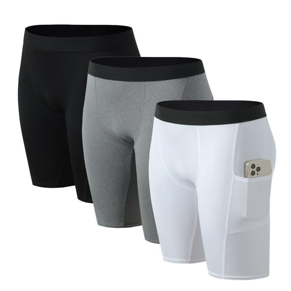 Xmarks 1/2/3 Pack Compression Shorts Men Spandex Sport Shorts Quick Dry Athletic Workout Running Shorts with Pockets Compression Baselayer Underwear, S-3XL