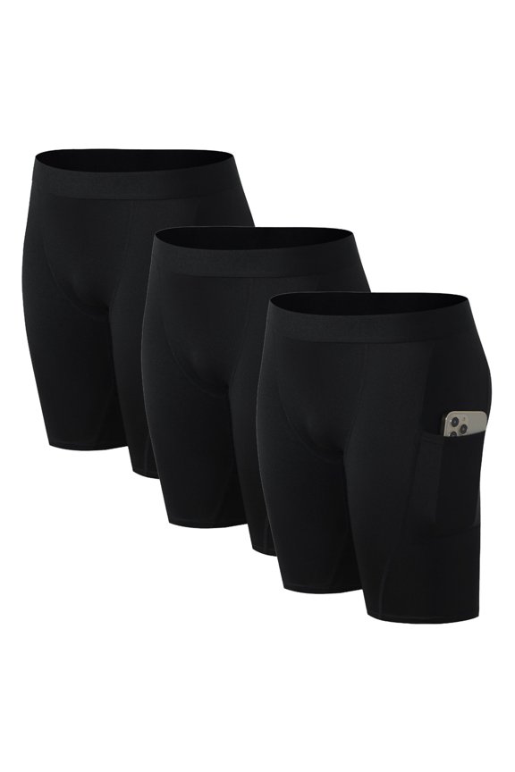 1/2/3 Pack Compression Shorts Men Spandex Sport Shorts Quick Dry Athletic Workout Running Shorts with Pockets Compression Baselayer Underwear, S-3XL