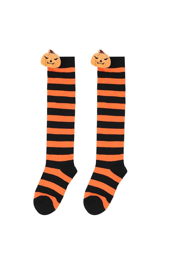 1/2/4/6 Pairs Halloween Socks Stripe Knee Socks for Kids Girls Fun Christmas Gift Pumpkin Novelty Colorful Cotton Socks 7-12Y