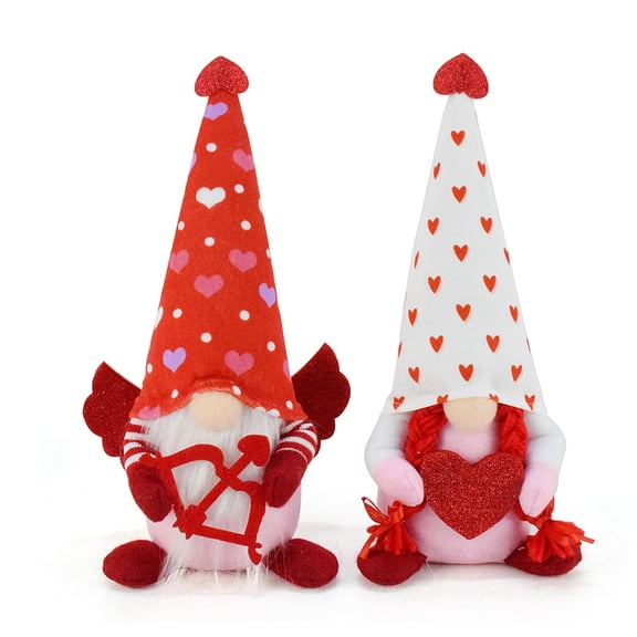 Xmarks 1/2 Pack Valentines Day Gnomes Plush Elf Decorations, Mr & Mrs Valentine Gnomes Decorations for Home - Handmade Swedish Tomte Gnomes Plush Ornaments Valentine's Day Party Supplies