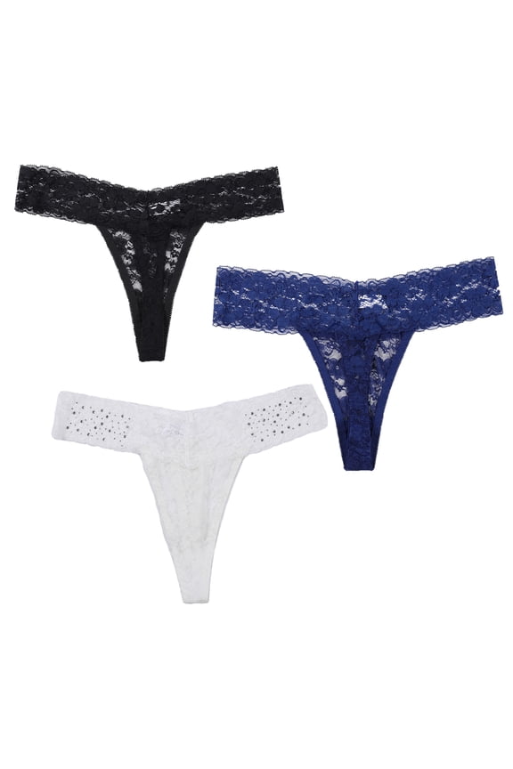 1/3 Pack Lace Thongs for Women Seamless  Underwear Sexy Thongs Soft Stretch Womens Thong Underwear Solid Color Panties