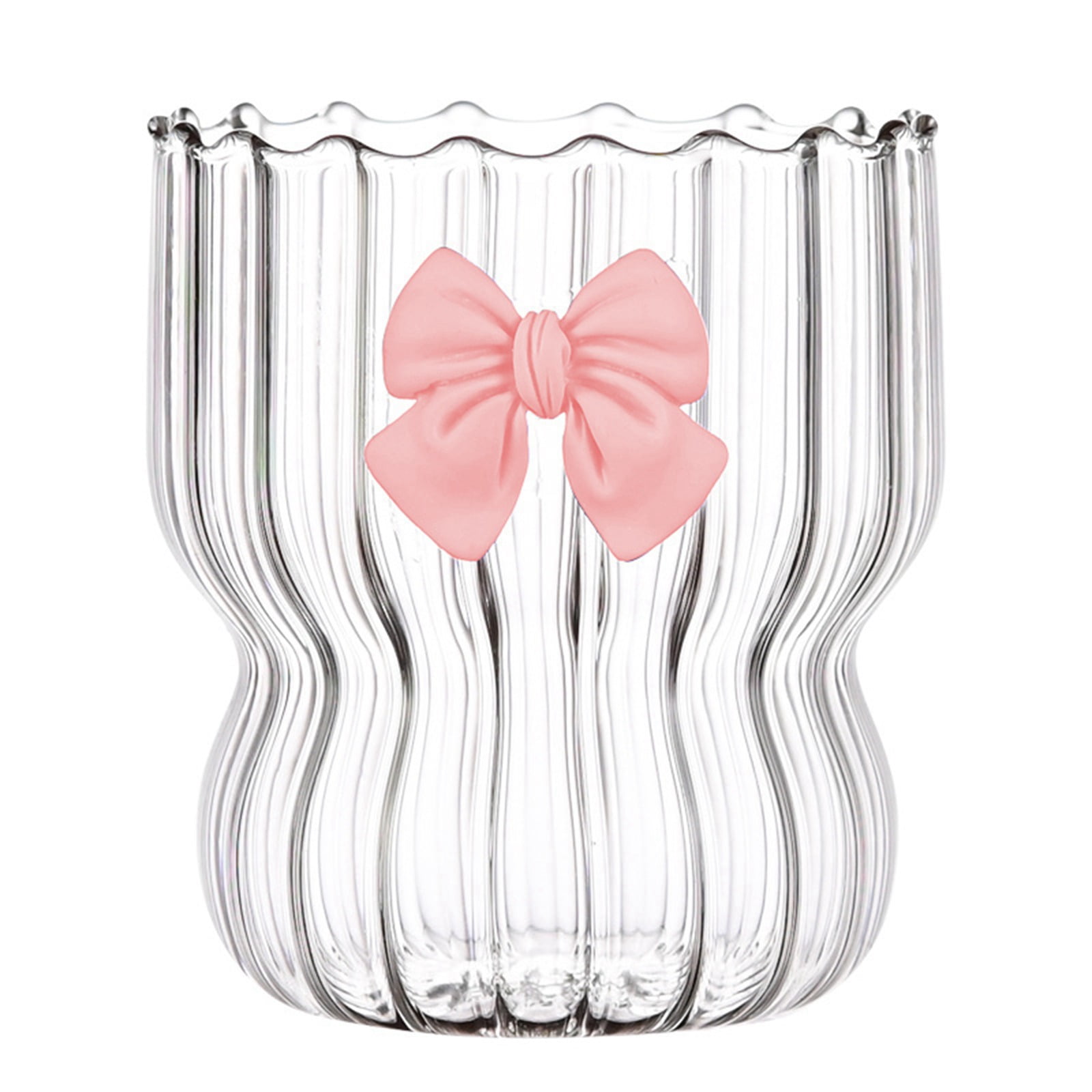 Xmarks 10Oz Drinking Glasses with Bow-knot Ripple Drinking Glasses Cute For Coffee Cocktail ...