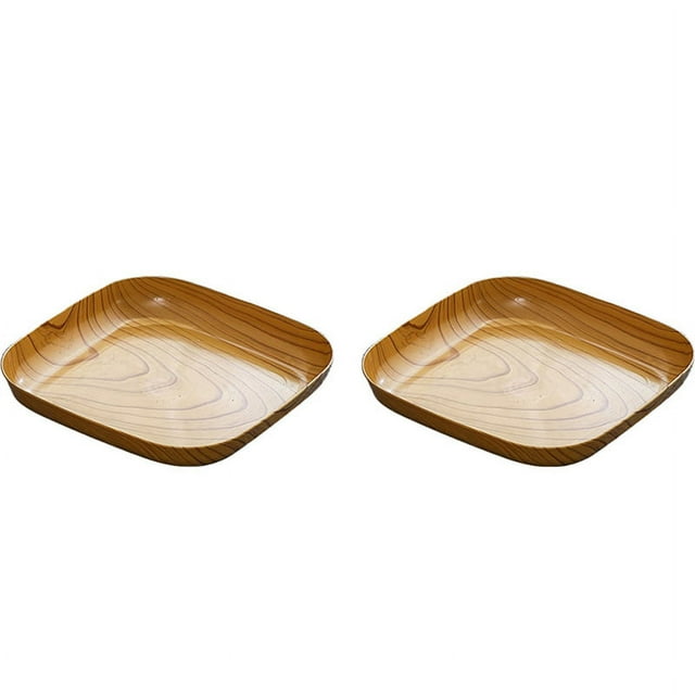 Xmarks 2pcs Plastic Plates Indoor and Outdoor Use Wood Grain Plates and Bowls Dinnerware Sets Summer Fall Camping Dish
