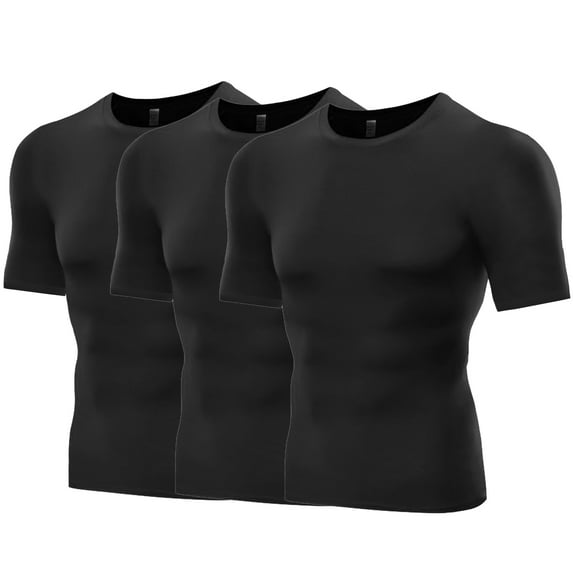Xmarks 3 Pack Men's Athletic Compression Shirts Short Sleeve Workout Running T-Shirt Slimming Sports Baselayer Tee Tops Athletic Dry Fit Shirt Short Sleeve Muscle Shirts, S-3XL