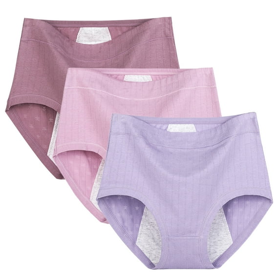 Xmarks 3 Pack Period Underwear for Women High Waisted Cotton Postpartum Leakproof Menstrual Panties Teen Girls Menstrual Period Underwear for First Period Starter, XS-2XL