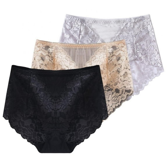 Xmarks 3 Packs Women's Plus Size Underwear, Ladies Sexy Lace High Waisted Panties, Soft Full Breathable Briefs For Women