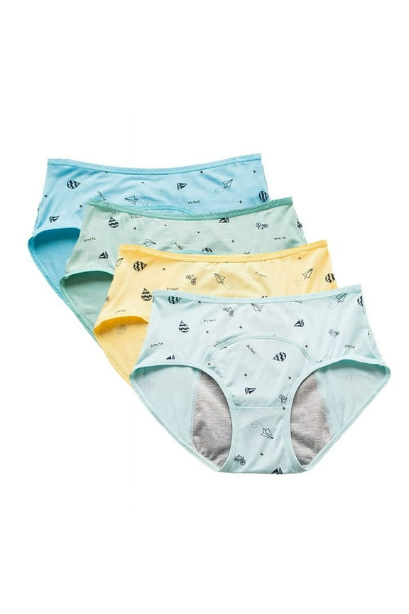 4/6 Pack Teen Girls Period Underwear Menstrual Period Panties Three-layer Leak-Proof Cotton Protective Briefs Juniors First Period Starter Underwear Soft Briefs 8-10 yB 4 PCS