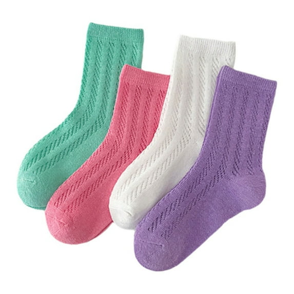 Xmarks 4 Pairs Unisex Toddler Kids Crew Socks Soft Mesh Breathable Cotton Socks Cozy Candy Color Crew Cut Socks Boy Girls 1-12Y A 6-8 Y