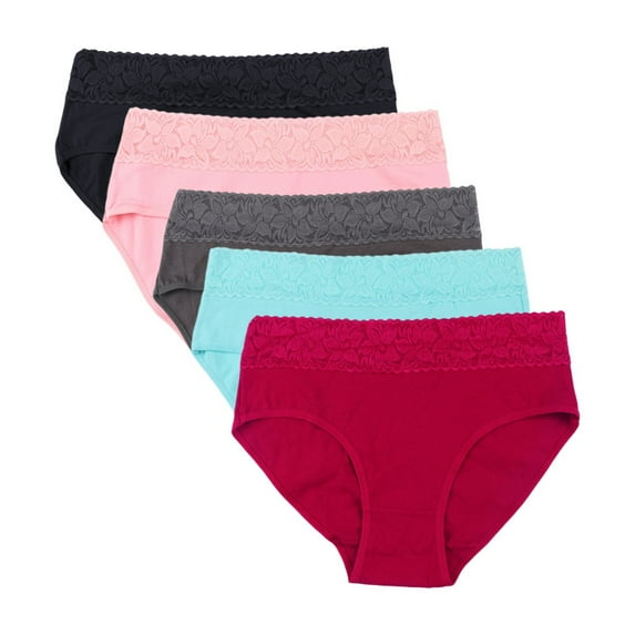 Xmarks 5 Pack Womens Underwear Cotton Panties for Women Underpants Briefs Hipster Lace Bikini Briefs S-2XL