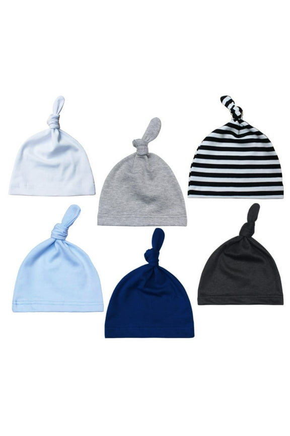 6 Pack Baby Newborn Hats Hospital Hat Knot Beanie Hats for Infant Baby Girls Boys Soft Warm Cozy Caps 0-6 Months