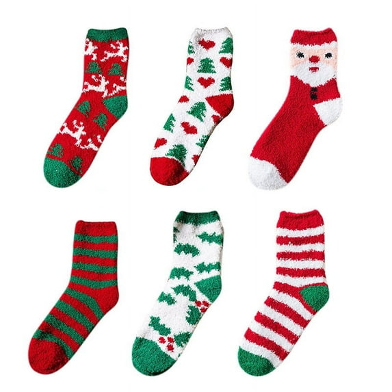 Xmarks 6 Pairs Adult Christmas Holiday Socks Warm Winter Cozy Socks Fuzzy Socks With Plus Size And Anti-Slip Bottom