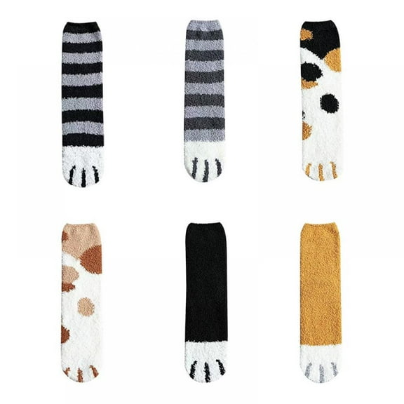 Xmarks 6 Pairs Winter Cat Claws Cute Thick Warm Sleep Floor Socks,Cat Paw Slipper Socks for Girls,Women