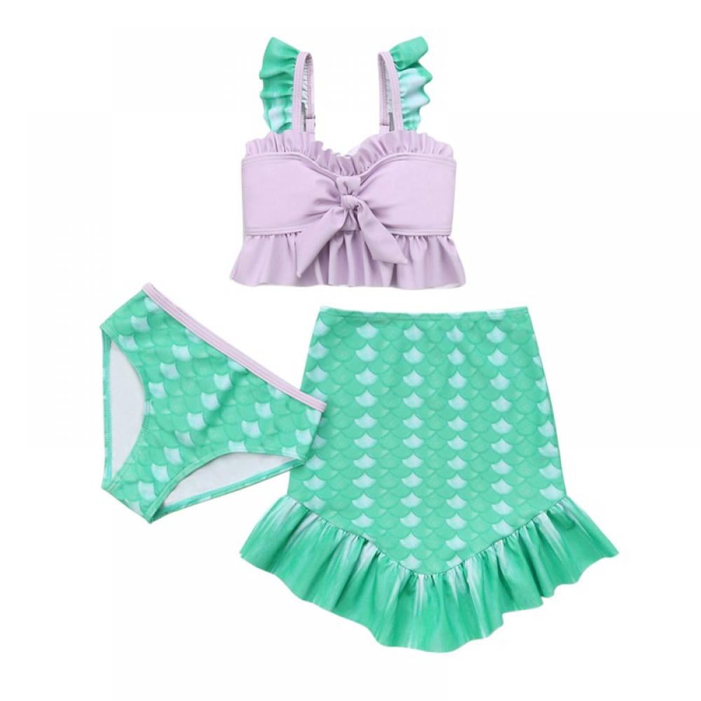 Xmarks Baby Girl's 3 Piece Swimsuits Mermaid Print Bikini Bathing Suit
