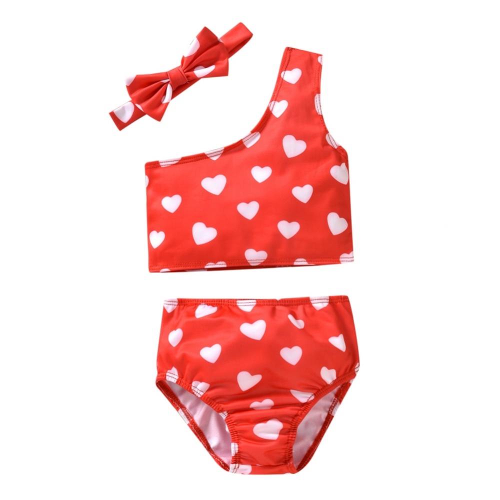 Xmarks Baby Girls Bikini 2Piece Swimsuits with Hairband One Shoulder