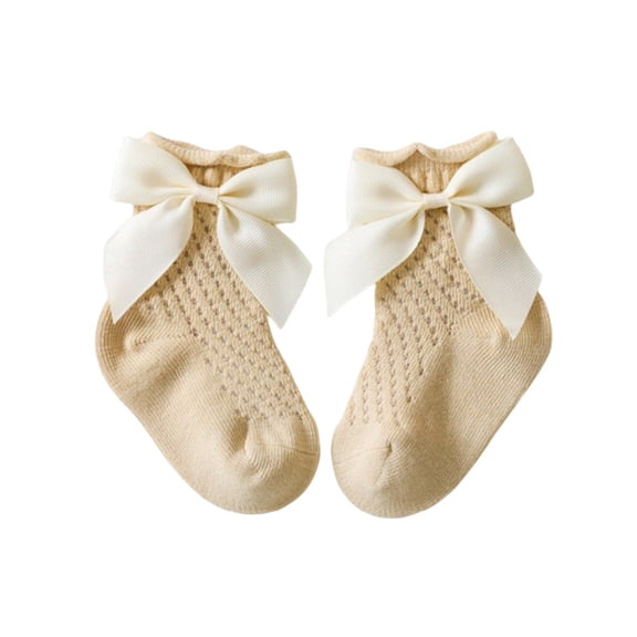 Xmarks Baby Toddle Girls Socks Bow Princess Dress Socks 1/5 Pairs Mesh Breathable Crew Socks for Kids Girls Yellow S/0-12 m