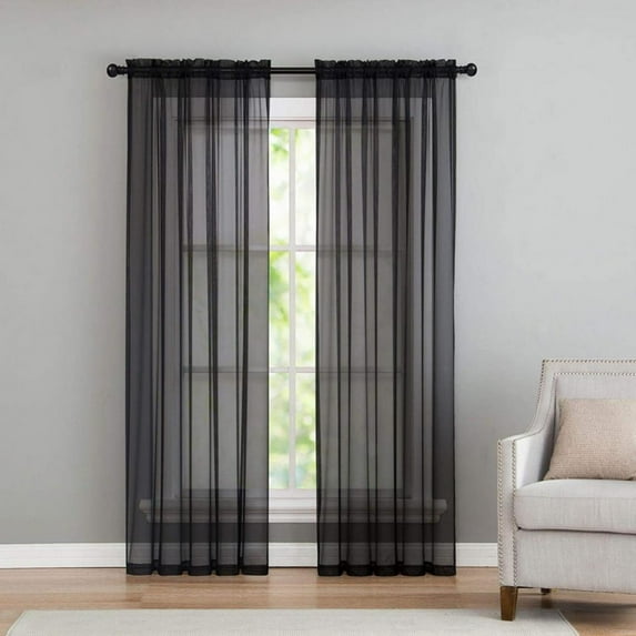 Xmarks Black Semi Sheer Curtains 78 Inches Long for Living Room - Linen Look Bedroom Rod Pocket Voile Drapes, 39 by 78 Inch