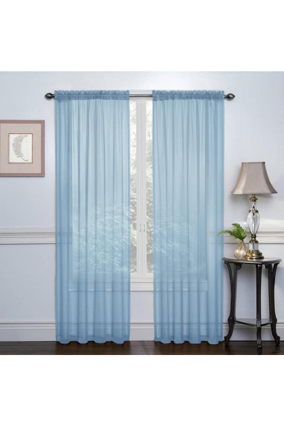 Blue Semi Sheer Curtains 78 Inches Long for Living Room - Linen Look Bedroom Rod Pocket Voile Drapes, 39 by 78 Inch