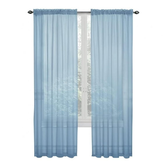 Xmarks Blue Sheer Curtains Semi Transparent Voile Rod Pocket Curtains for Bedroom and Living Room, 39.4 x 78.8 inches Long, Set of 2 Panels