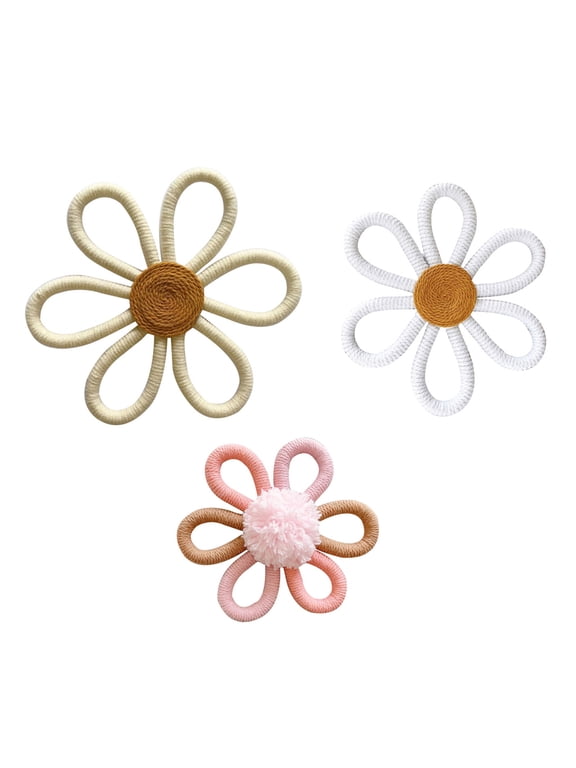 Boho Daisy Wall Decor Natural Rattan Flower Wall Hanging Art Wooden Boho Wall Art Nursery Wall Decor Flowers Farmhouse Hanging Decor for Home Office Nursery