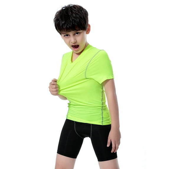 Xmarks Boys Moisture Wicking Active Athletic Short Sleeve Baseball Undershirt Soccer Sports Base Layer Tops Solid Color Round Neck Sport T-Shirt