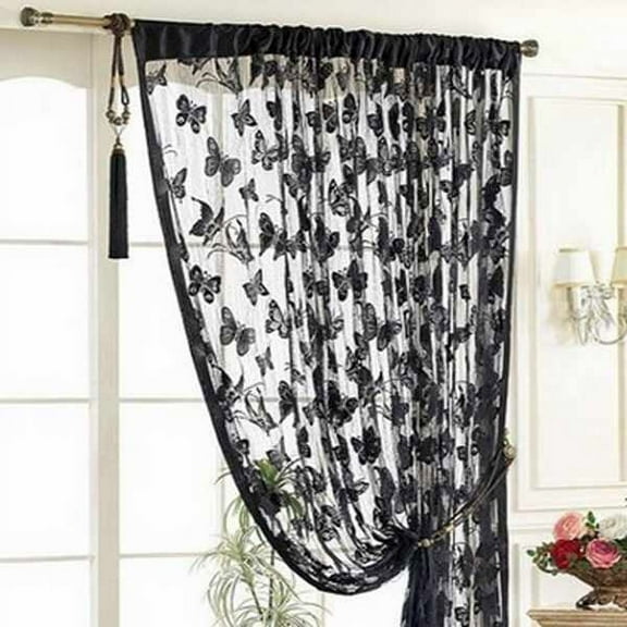 Xmarks Butterfly Curtain Sheer Ruffled Textured Bow Window Panel for Living Room, Dining Room, Bedroom, 79*37in, 2 Panels, Black