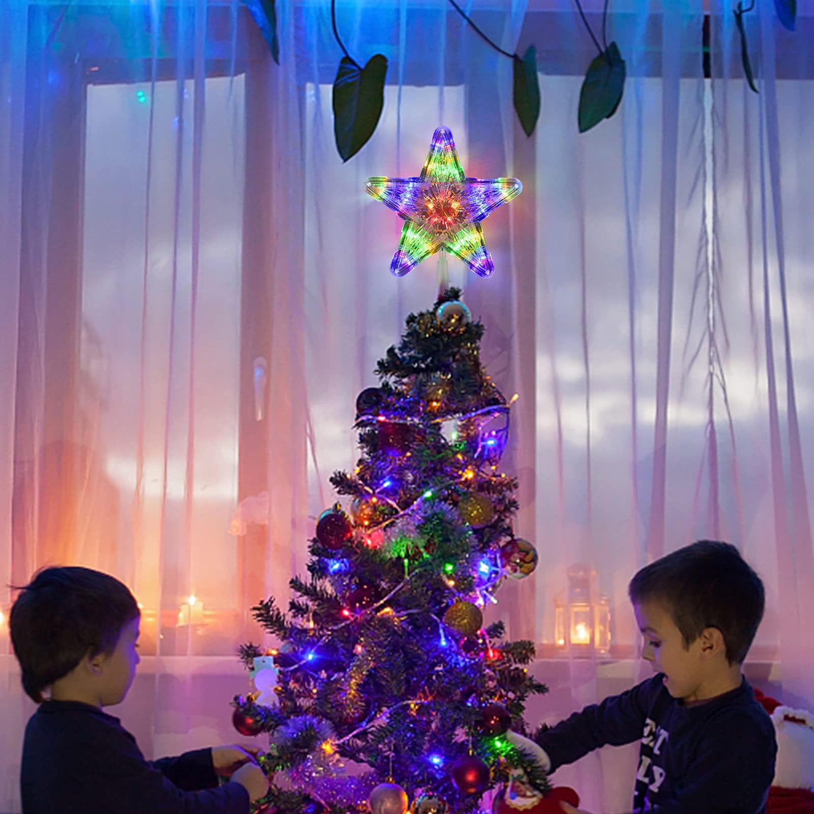 Xmarks Christmas Tree Topper Lighted Star with Builtin 10 Lights, 9