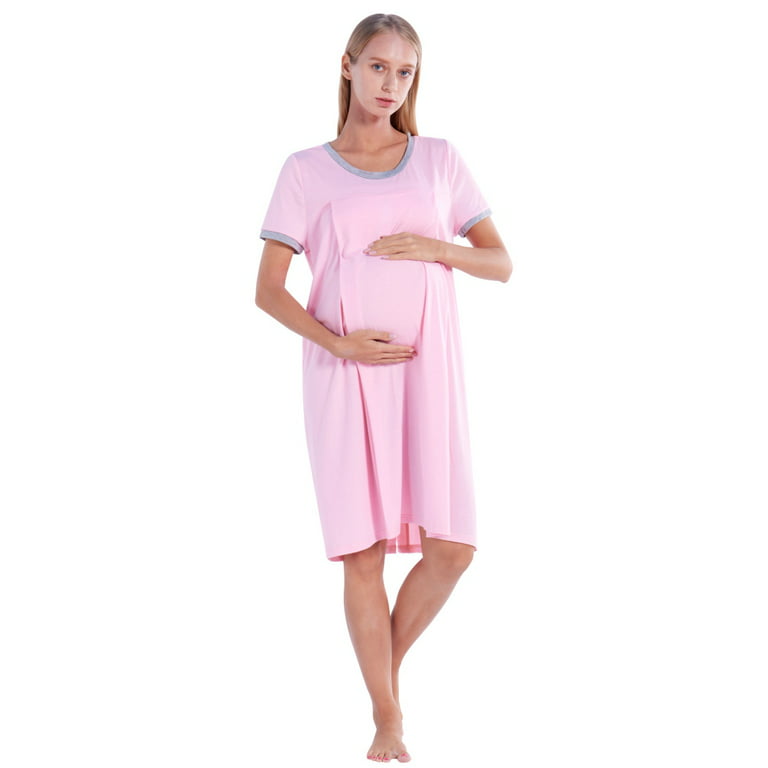 Xmarks Delivery/Labor/Nursing Nightgown Women's Maternity Hospital  Gown/Sleepwear for Breastfeeding, Pink, US 12 