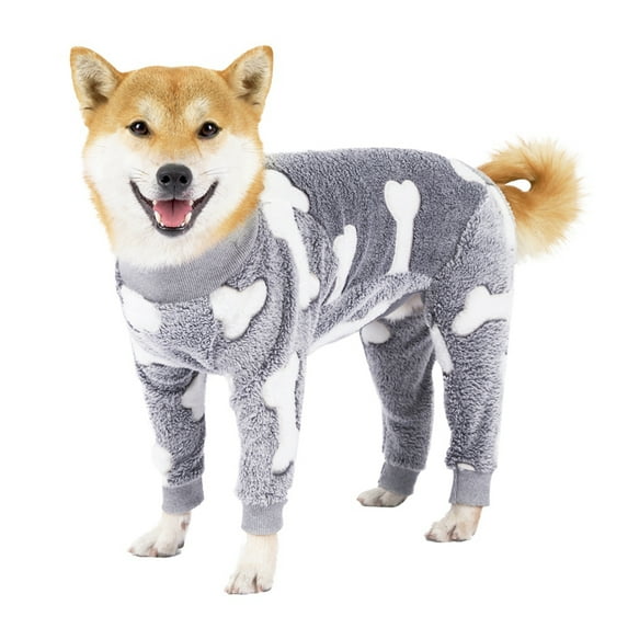 Xmarks Dog Pajamas Flannel Puppy Pjs Bone Pattern Winter Warm Doggie Pajamas Pet Jammies Dog Clohtes with Legs Onesies Jumpsuits Coat