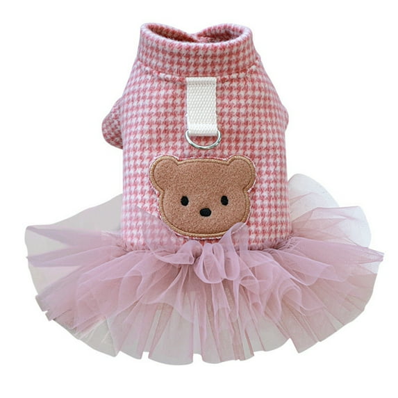 Xmarks Dog Sweater Dress - Plaid Pattern - Pet Sweater Cat Knitted Dress with Leash Hole for Small to Medium Dog and Cat Pink Skirt 4.4-6lbs