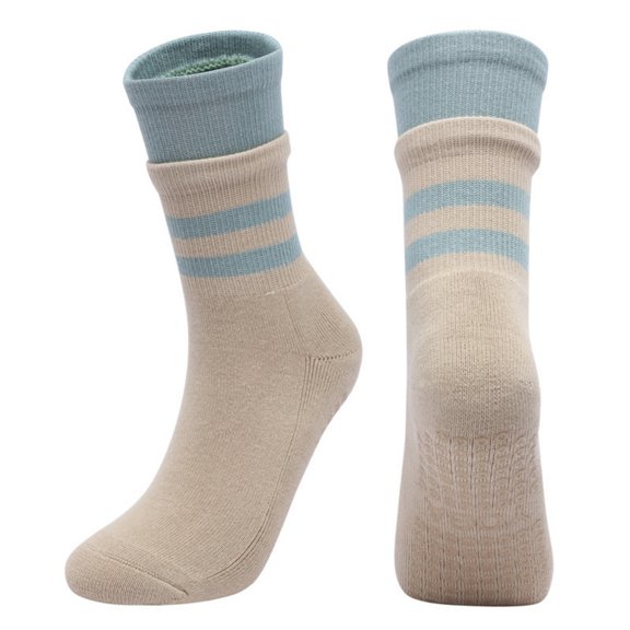 Xmarks Double Layer Crew Pilates Socks with Grips for Women Non-Slip Grip Socks Yoga Socks for Ballet, Dance, Workout, Gym, One Size 35-42