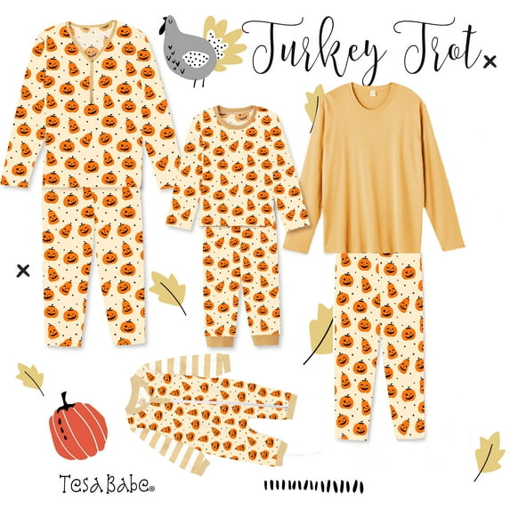 Xmarks Family Matching Halloween Pajamas Set, Funny Pumpkin Printed PJs Holiday Lounge Wear Sleepwear for Couples Men Women Child Infant Orange S-3XL