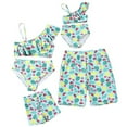 thumbnail image 1 of Xmarks Family Matching Swimsuits Mommy and Me Two Pieces Ruffled Bikini Set One Shoulder Swimwear, Dad and Son Swim Trunks, Tropical Print Matching Family Bathing Suits, 1 of 6