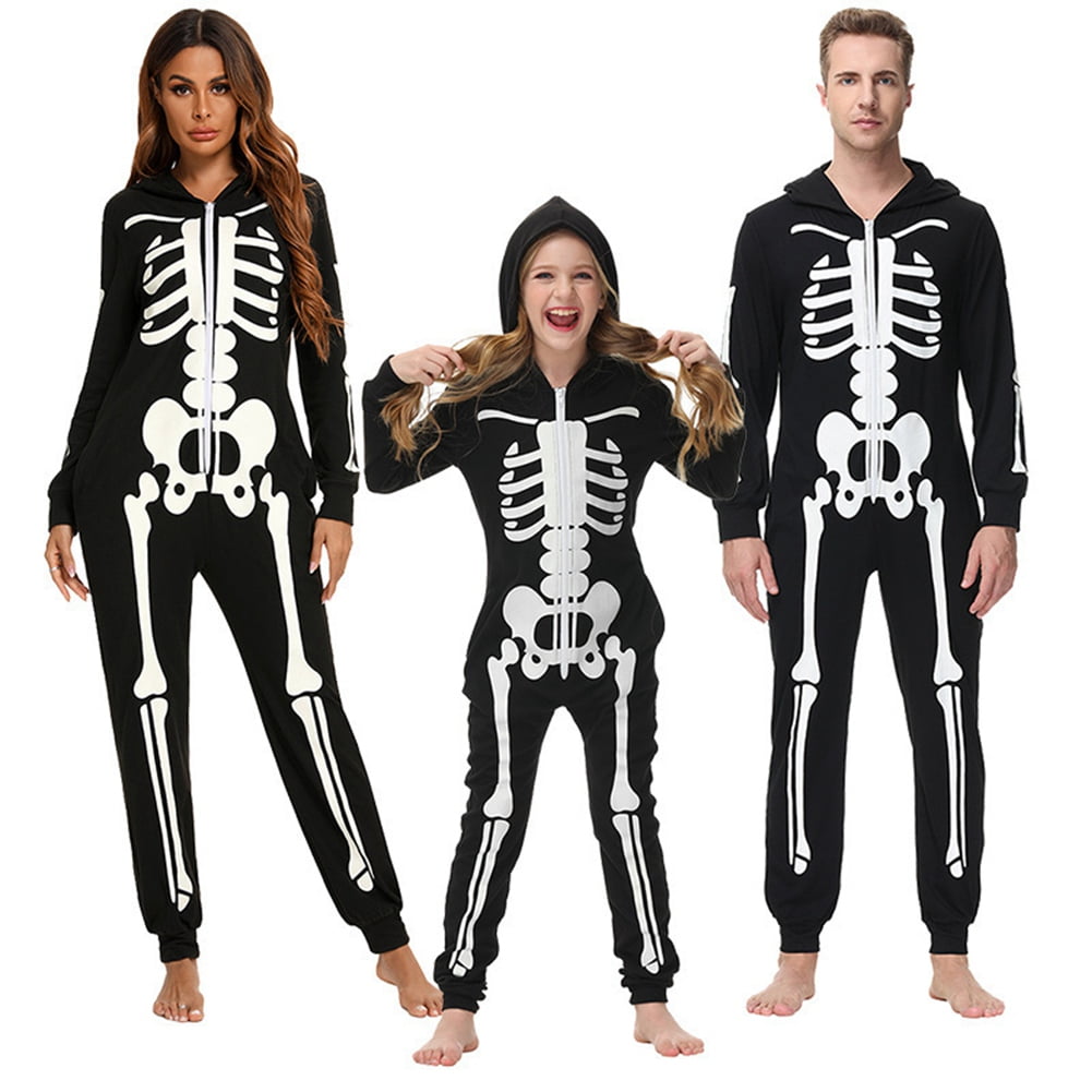 Xmarks Famliy Halloween Skeleton Costume Adult&Kid Skeleton Onesie