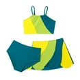 thumbnail image 1 of Xmarks Girl's 3 Piece Cute High Waisted Color Block Swimsuit Bikini Sets with Beach Skirt 5-12Y, 1 of 4