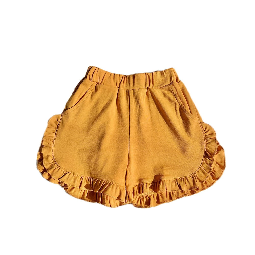 Xmarks Girl's Spring Summer Elastic Waist Solid Ruffle Trim Wide Leg ...