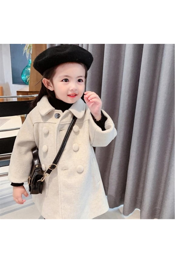 Girls Coat Double Breasted Temperament Woolen Coat Kids Clothes Quilted Padded Tops