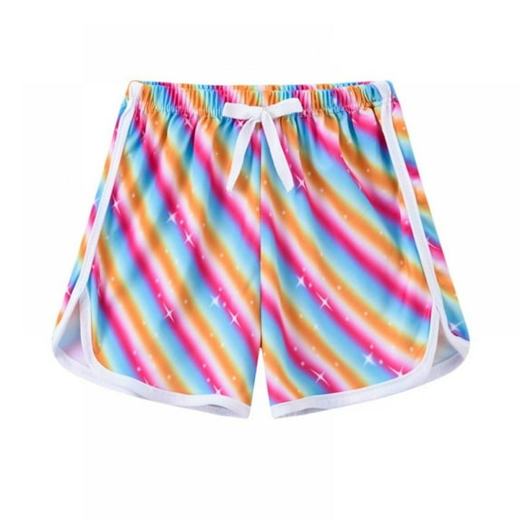 Xmarks Girls Running Athletic Cotton Shorts, Kids Baby Workout and Fashion Dolphin Summer Beach Sports Rainbow 5-6Y
