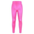 thumbnail image 1 of Xmarks Girls Shiny Metallic Dance Leggings 3-13 Years Kids High Waisted Yoga Pants Wet Look Sparkly Pants Stretch Gymnastic Dance Pants Rose Red 5-6 T, 1 of 8