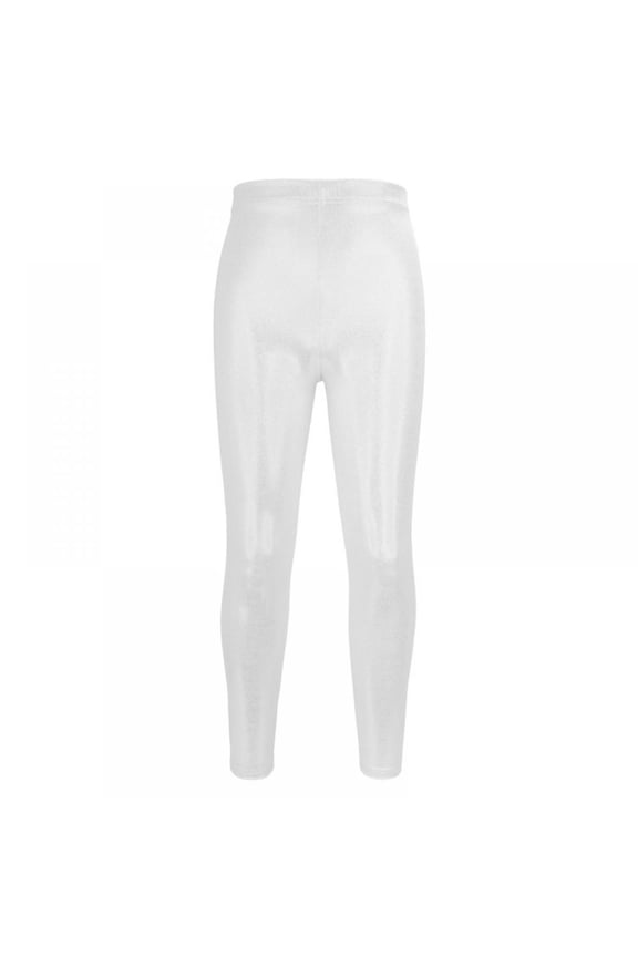 Girls Shiny Wet Look Leggings Kids Liquid Metallic Dance Footless Tights Pants Silver 7-8Y
