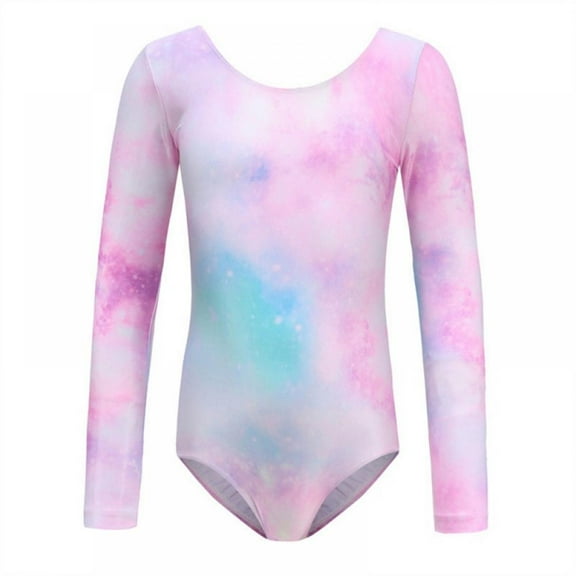 Xmarks Girls Tie Dye Long Sleeve Leotard for Ballet Dance Gymnastics Toddler Kids Pink 3-4Y