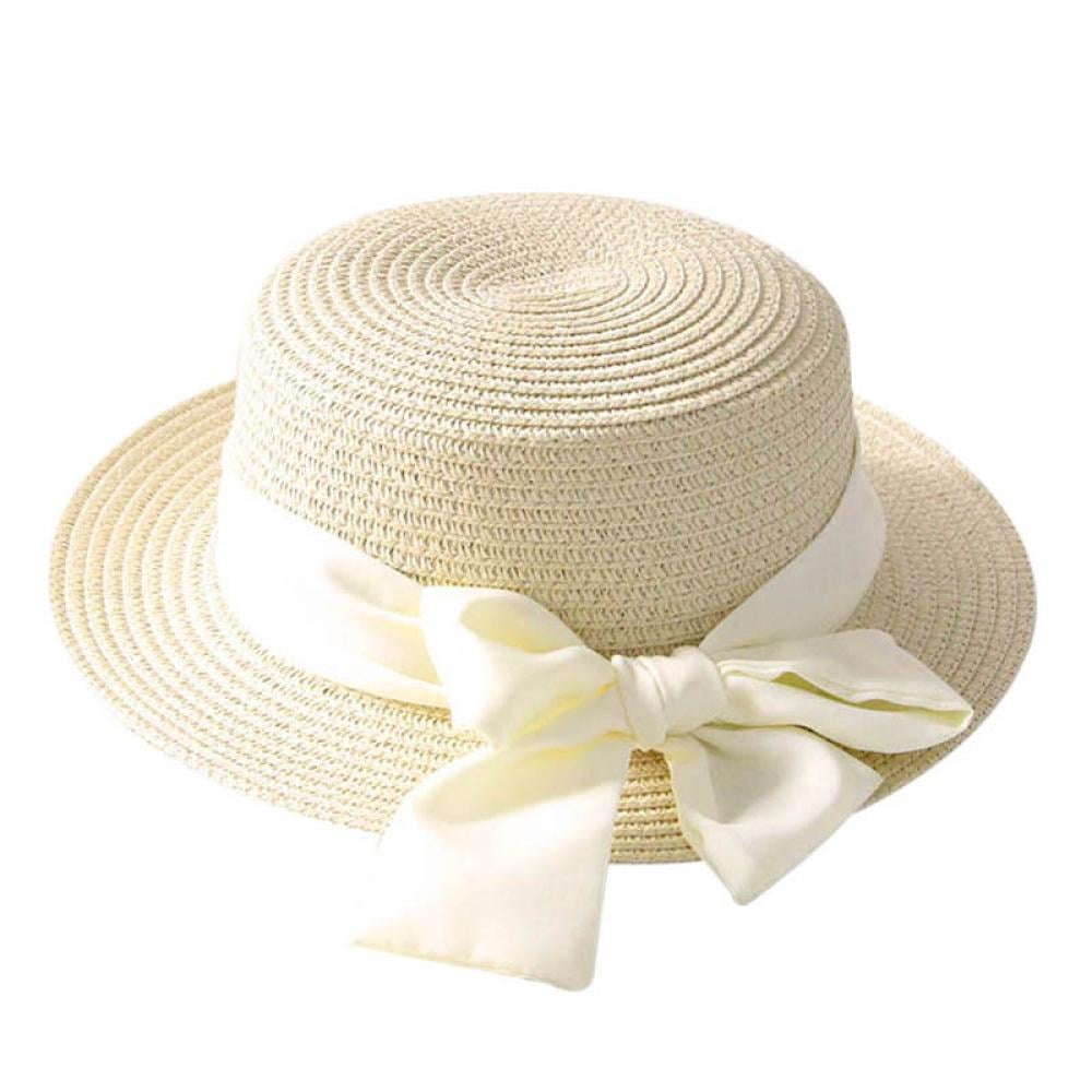 Baby Girl Straw Hat Adjustable Sun Protection Beach Cap With Bow