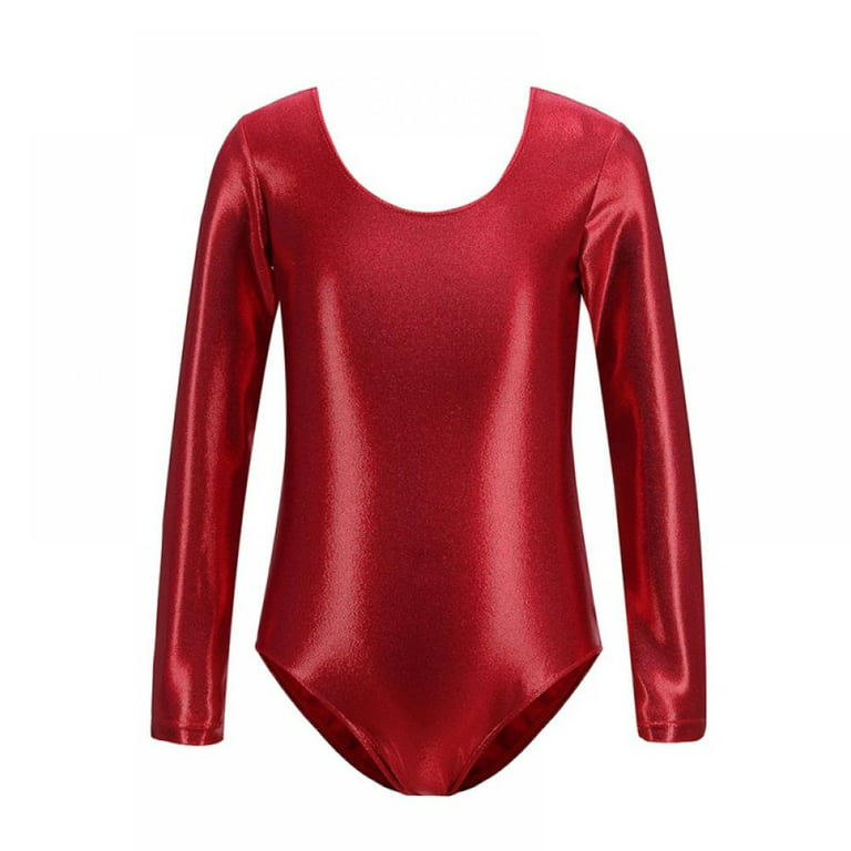 Arshiner Girls' Gymnastics Solid Sparkle Leotard One-piece suits Rose Red  120(Age for 4-5Y)