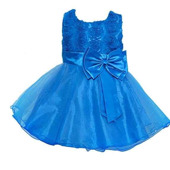 Xmarks Little Girls Rose Flower Mesh Tull Dress Sleeveless Flower Party Ball Gown Blue 3-4Y